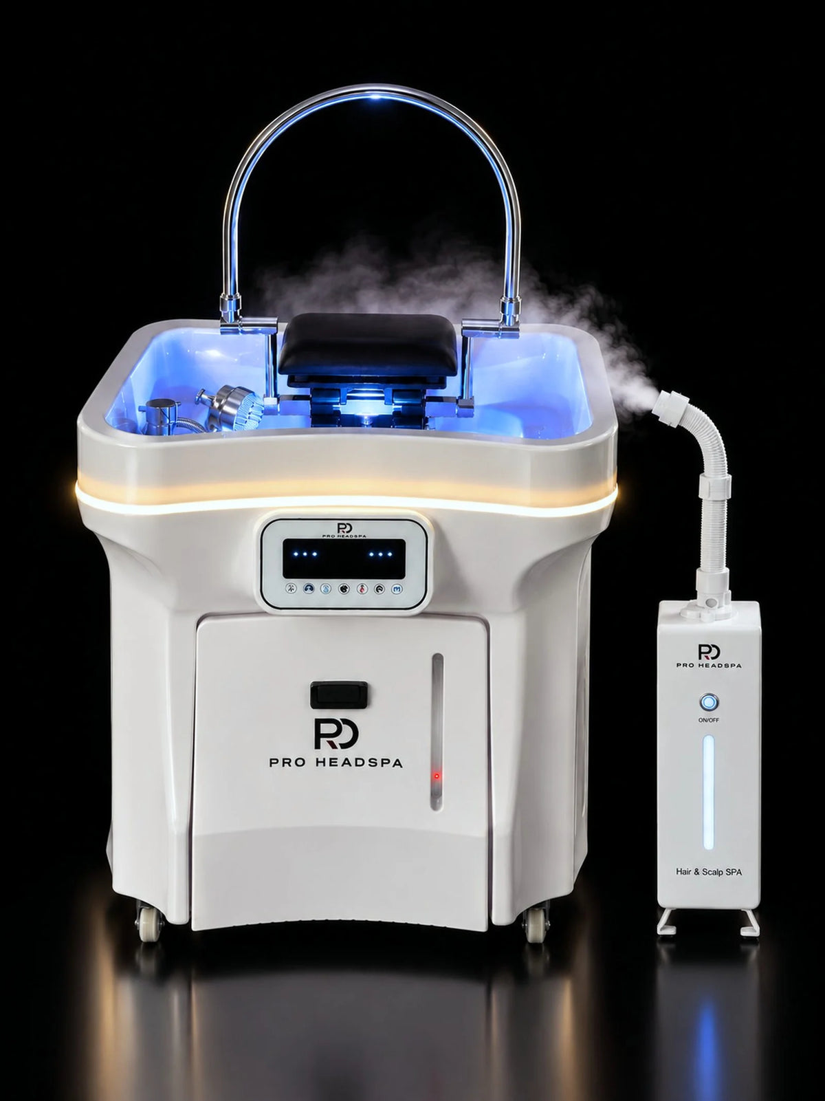 Mist Pro blanc diffuse sa brume auprès du bac Reva Headspa