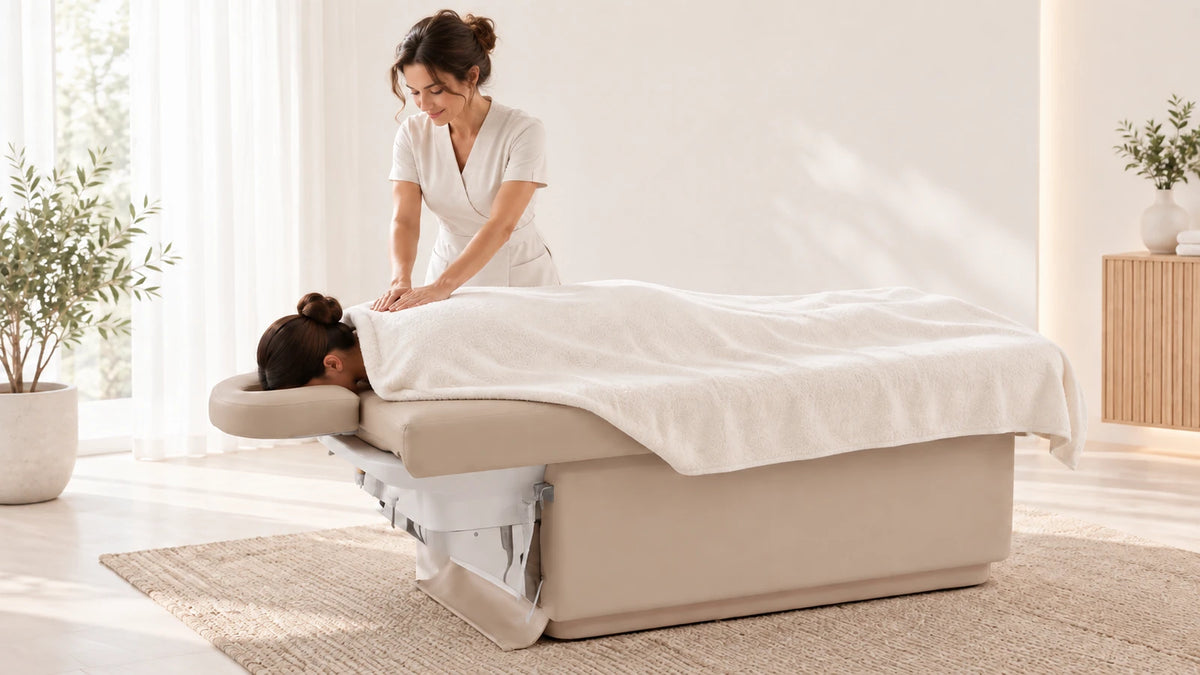 Cliente allongée sur la Table Ultra pendant un soin Head Spa en cabine
